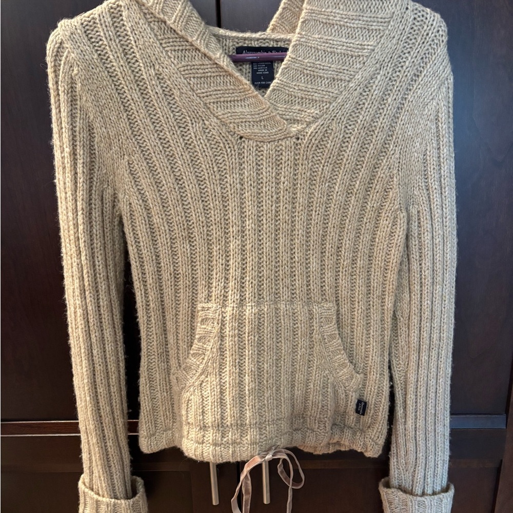 Abercrombie & Fitch Tan V-Neck Hoodie  Sweater
